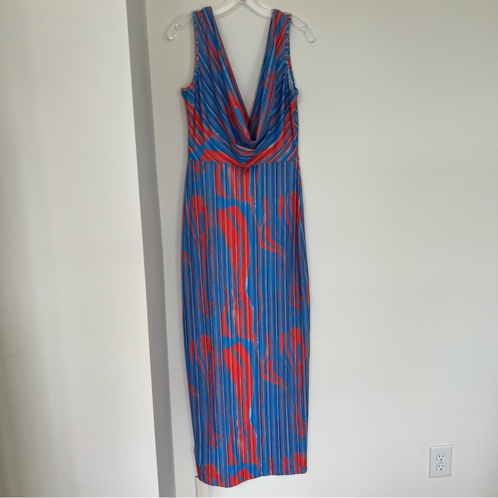 Commense Women's Flaming Passions Cowl Neck Long Dress Blue Size Medium Maxi - Picture 8 of 11
